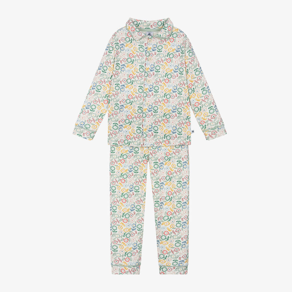 Petit Bateau - Girls Ivory Floral Organic Cotton Pyjamas | Childrensalon