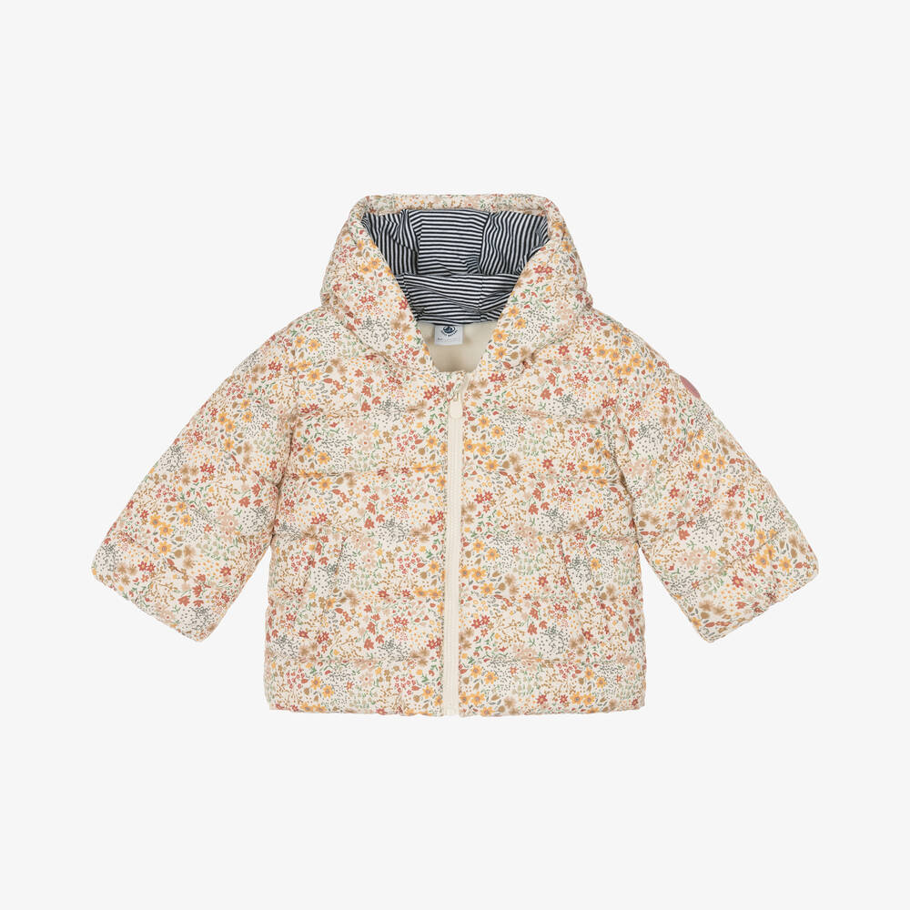 Petit Bateau - Girls Ivory Hooded Puffer Coat | Childrensalon