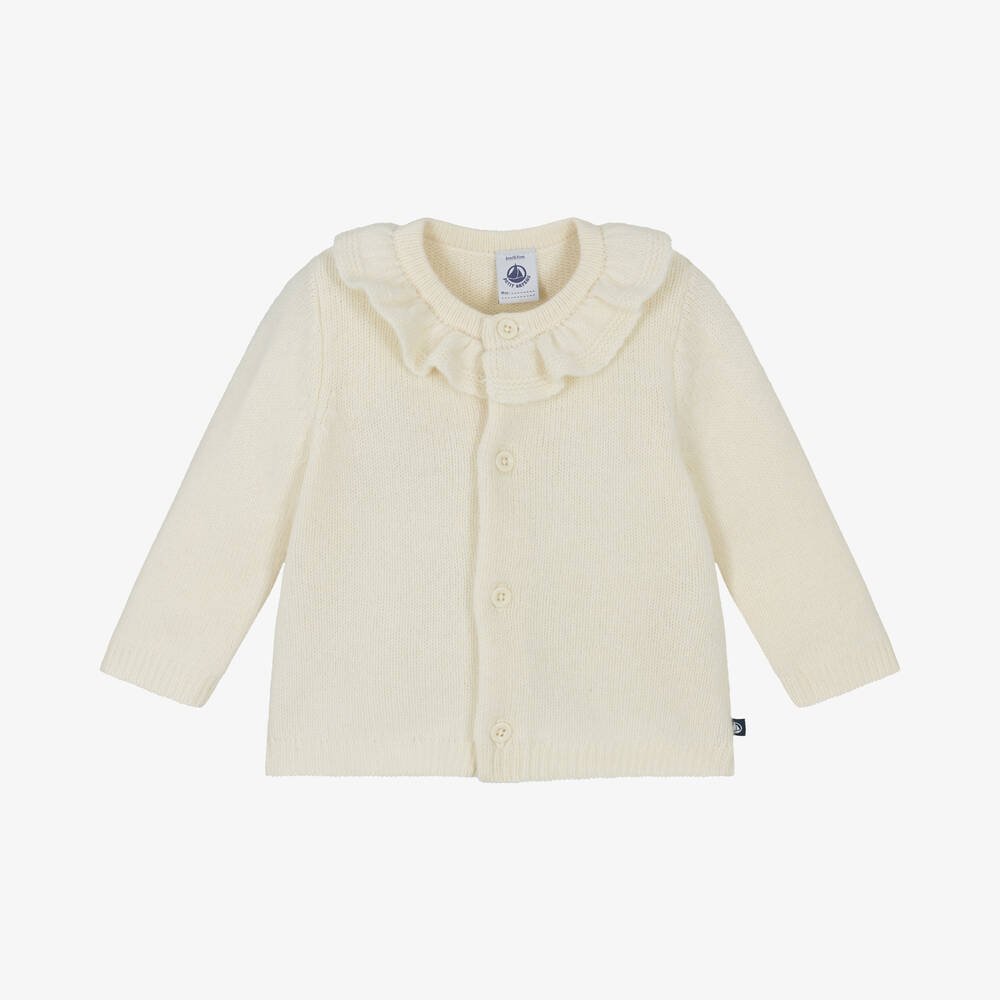 Petit Bateau - Girls Ivory Knitted Wool Cardigan | Childrensalon