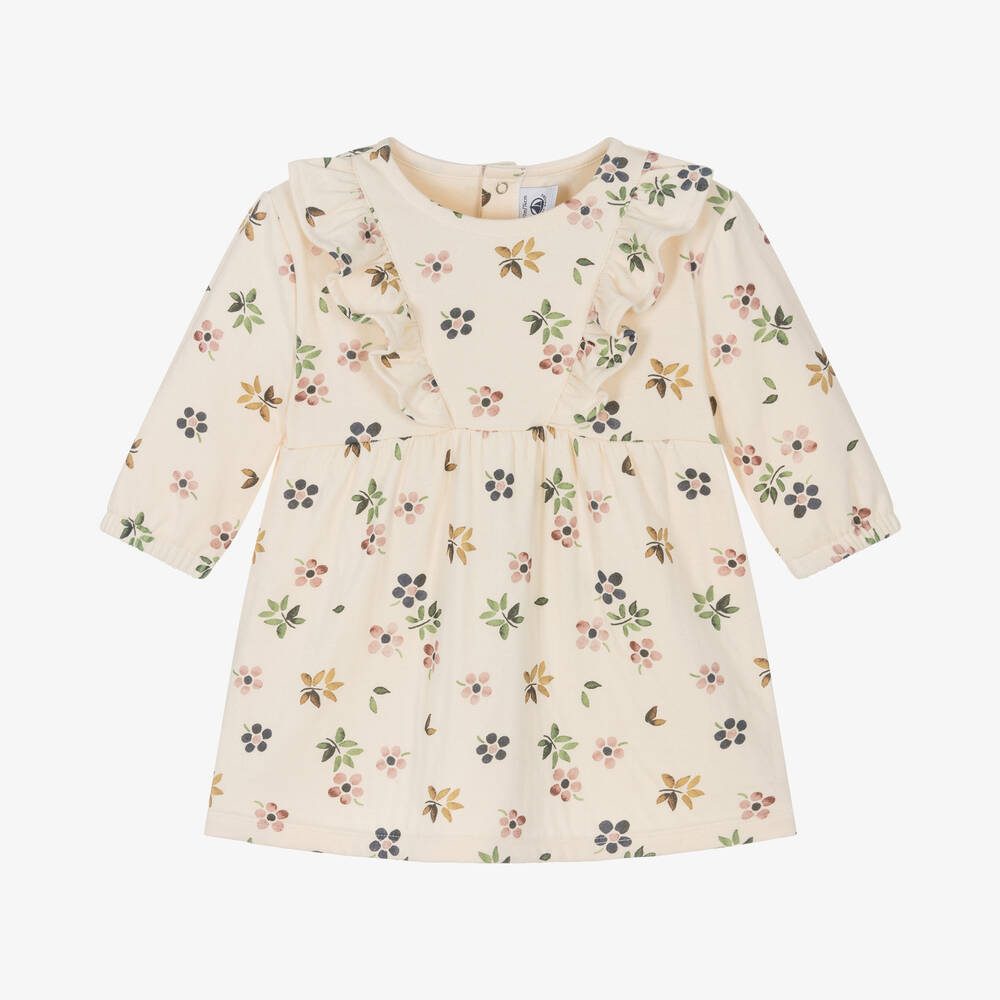 Petit Bateau - Girls Ivory Organic Cotton Floral Dress | Childrensalon