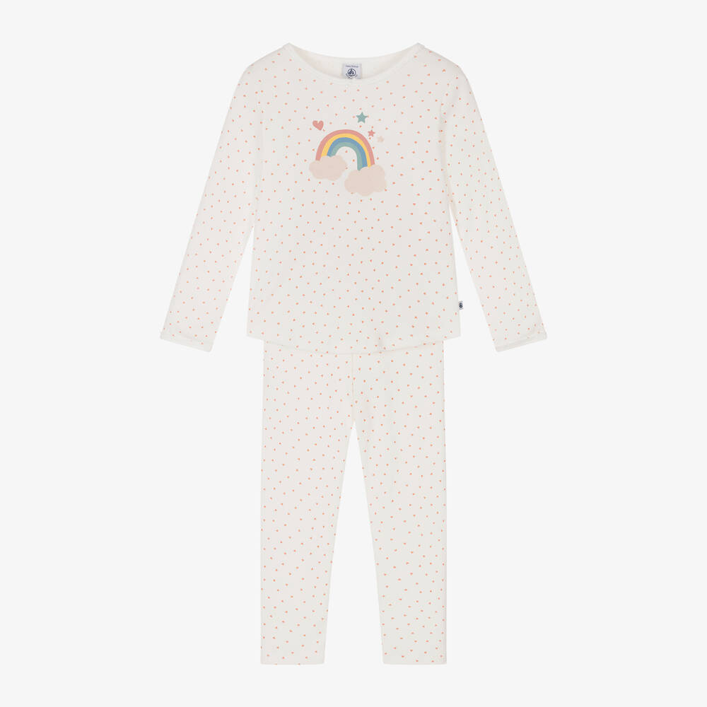 Petit Bateau - Girls Ivory Organic Cotton Rainbow Pyjamas | Childrensalon