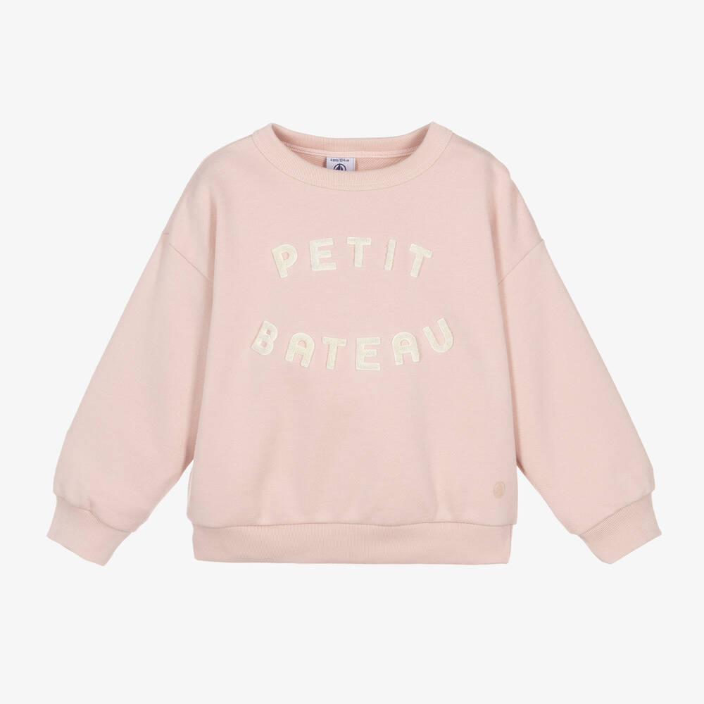 Petit Bateau Kids' Girls Pink Bouclé Organic Cotton Sweatshirt