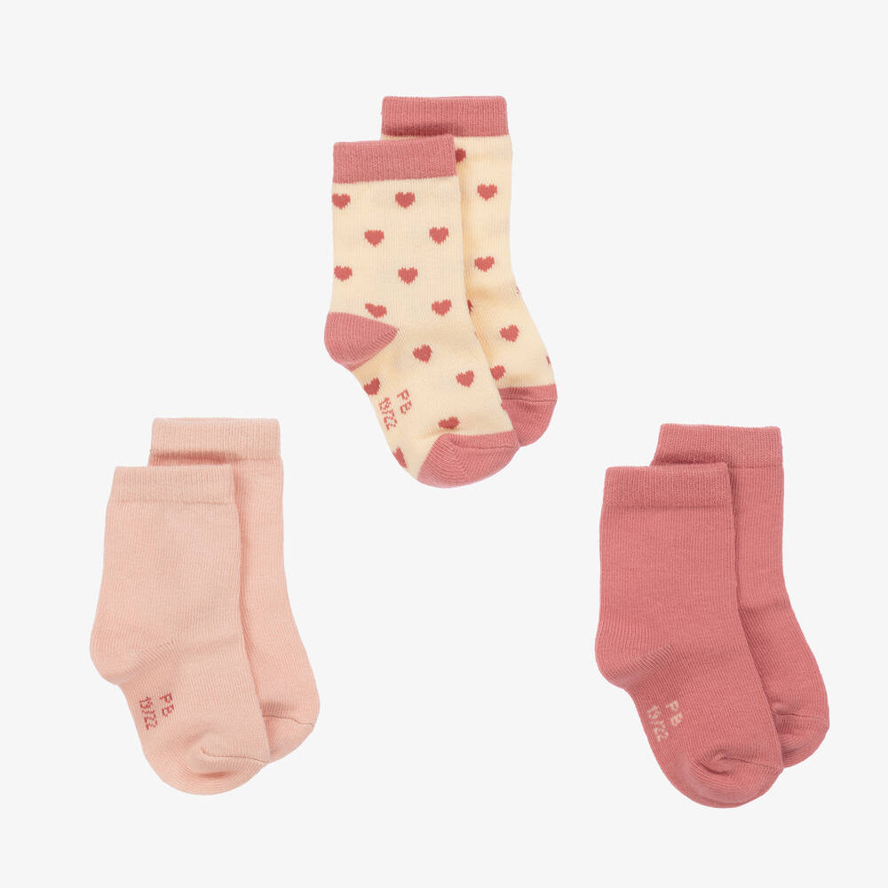 Petit Bateau - Girls Pink Cotton Heart Socks (3 Pack) | Childrensalon