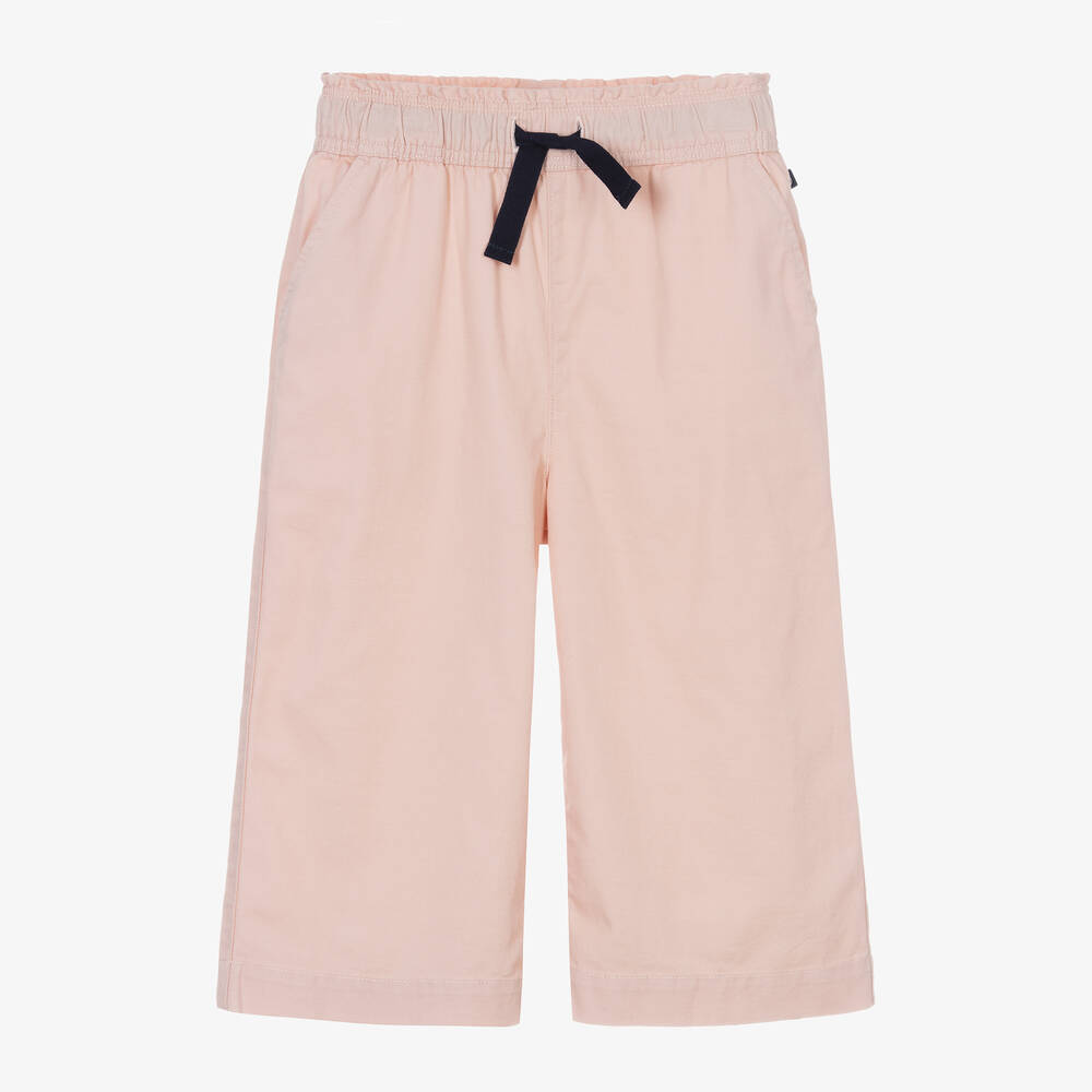 Petit Bateau - Girls Pink Cotton & Linen Twill Trousers | Childrensalon