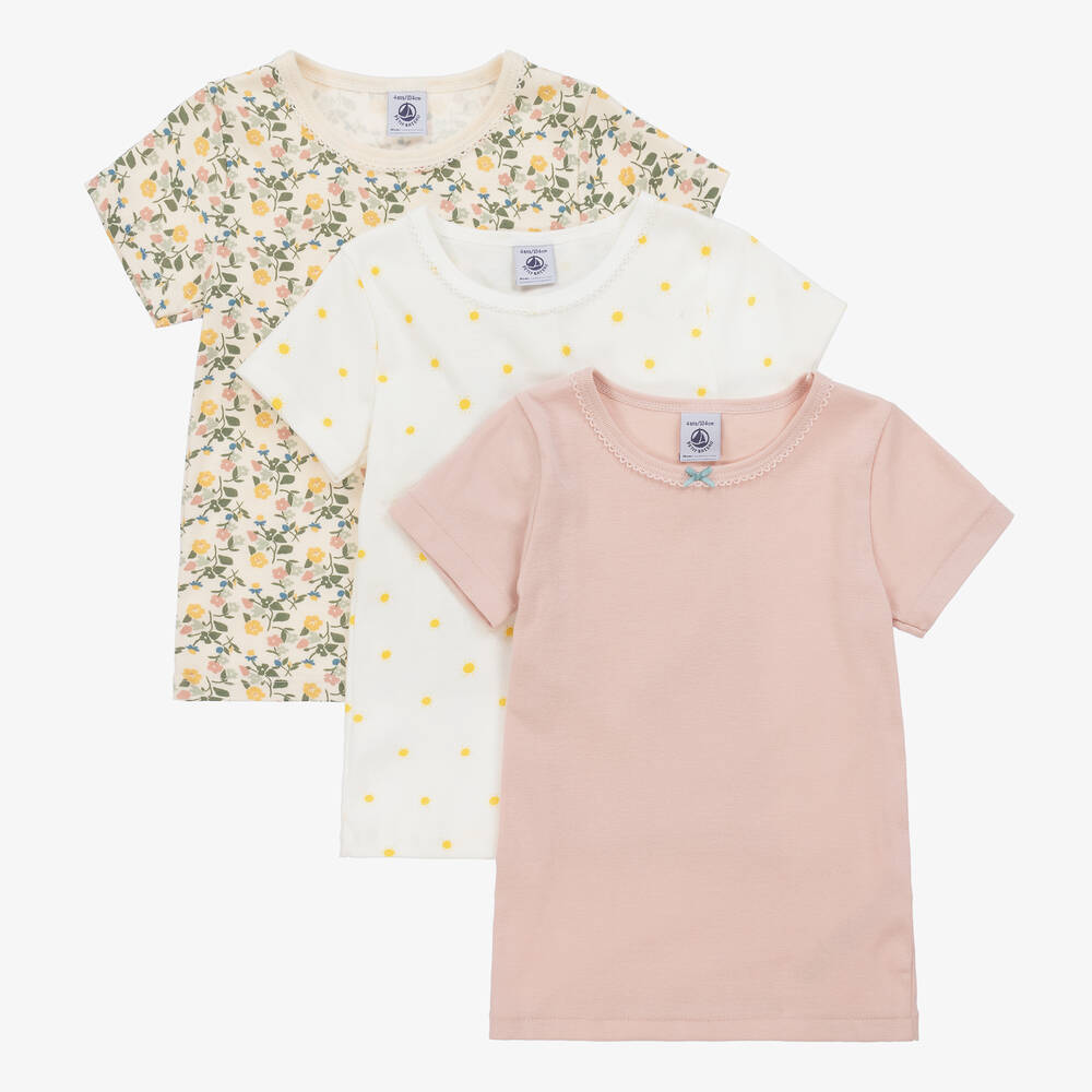 Petit Bateau - Girls Pink Cotton Vest T-Shirts (3 Pack) | Childrensalon