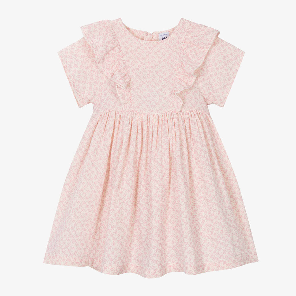 Petit Bateau - Girls Pink Floral Organic Cotton Dress | Childrensalon
