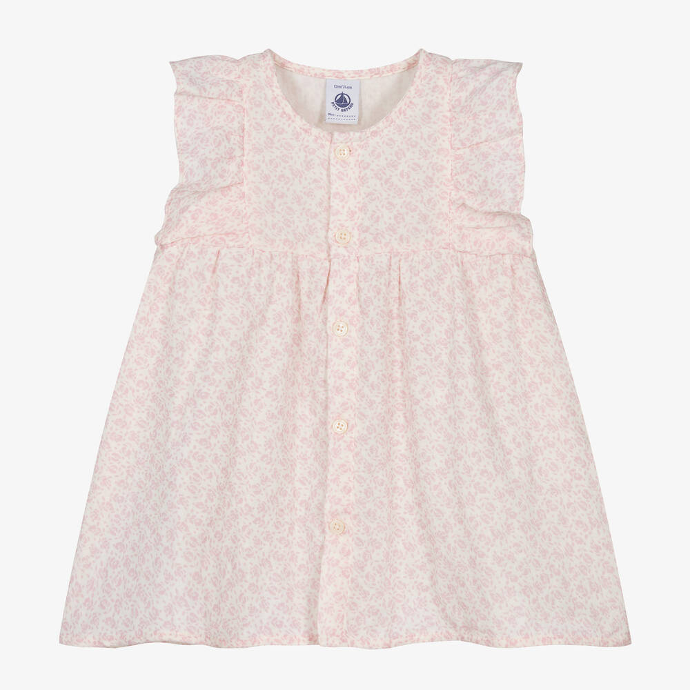 Petit Bateau - Girls Pink Floral Organic Cotton Dress | Childrensalon