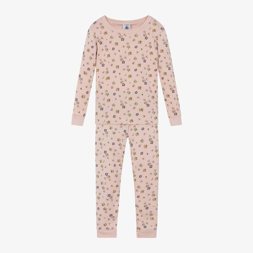 Petit Bateau - Girls Pink Floral Organic Cotton Pyjamas | Childrensalon