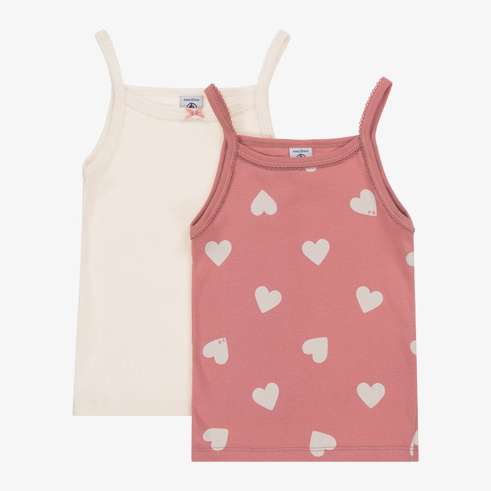 Petit Bateau - Girls Pink & Ivory Organic Cotton Vests (2 Pack) | Childrensalon