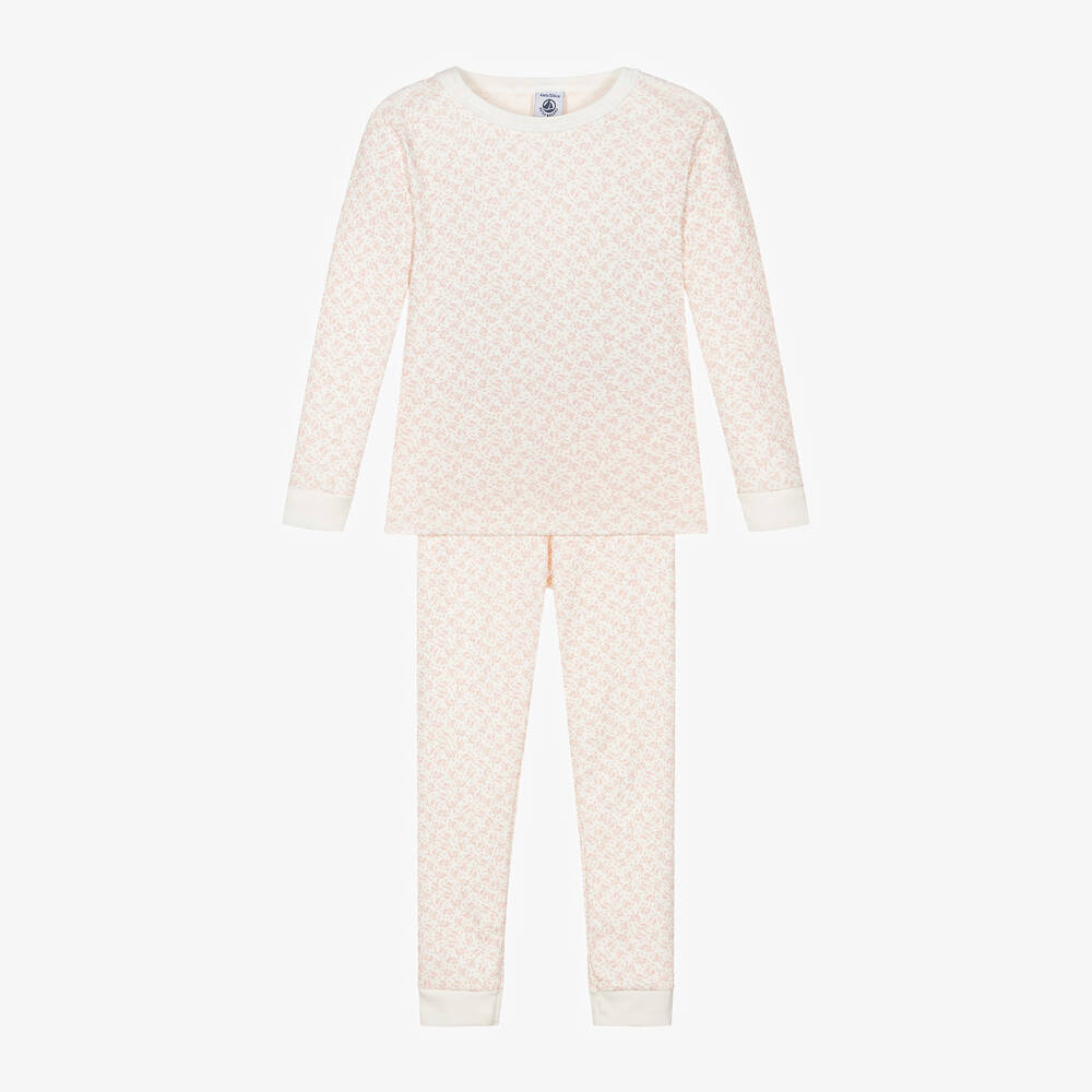Petit Bateau - Girls Pink Organic Cotton Floral Pyjamas | Childrensalon
