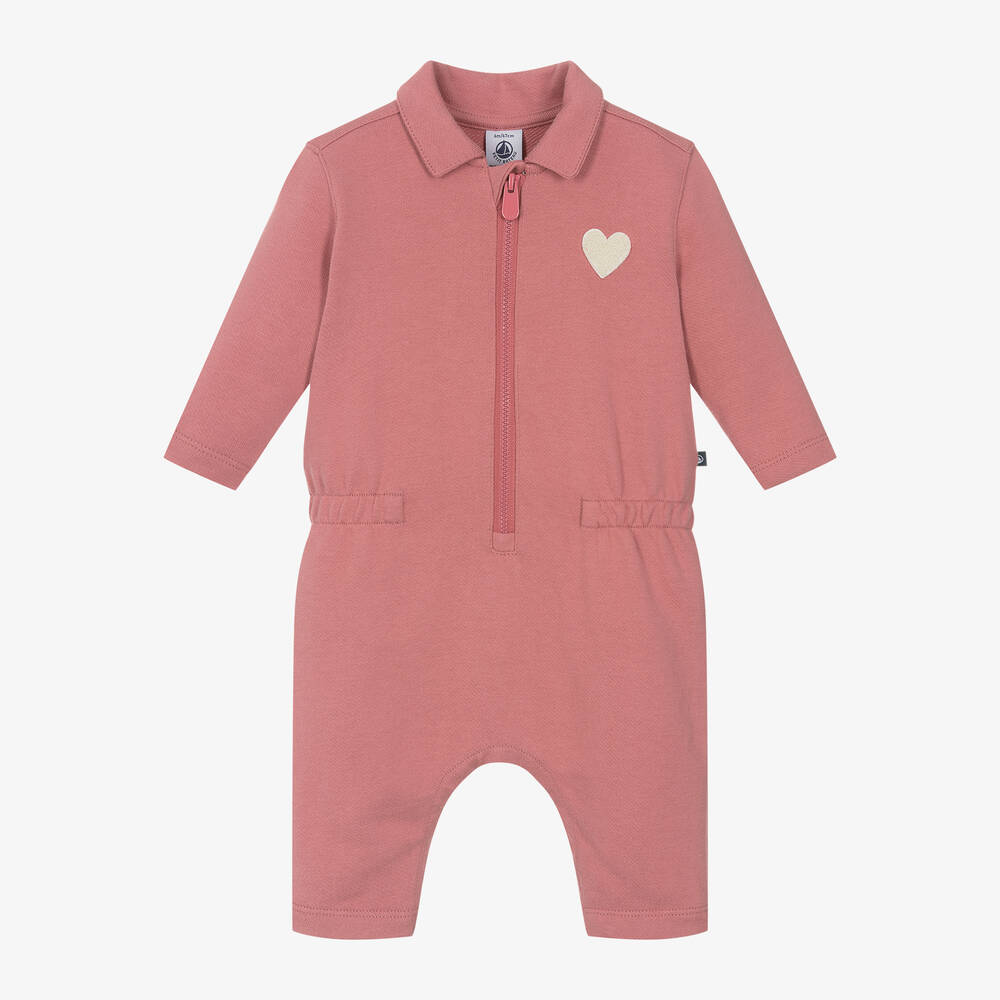 Petit Bateau - Girls Pink Organic Cotton Zip-Up Jumpsuit | Childrensalon