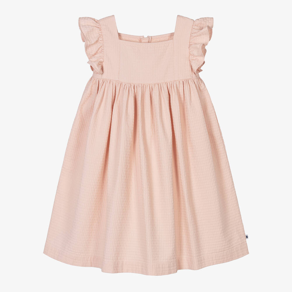 Petit Bateau - Girls Pink Textured Organic Cotton Dress | Childrensalon