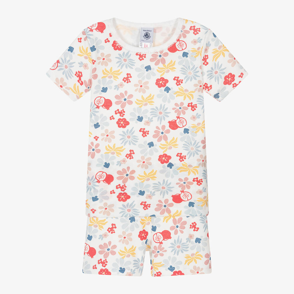 Petit Bateau - Girls White Floral Organic Cotton Pyjamas | Childrensalon