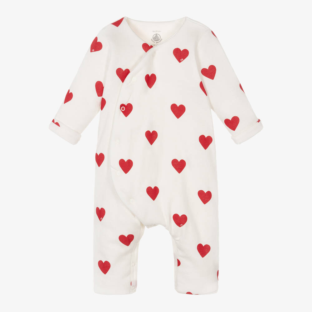 Petit Bateau - Pyjama coeurs en coton blanc et rouge fille | Childrensalon