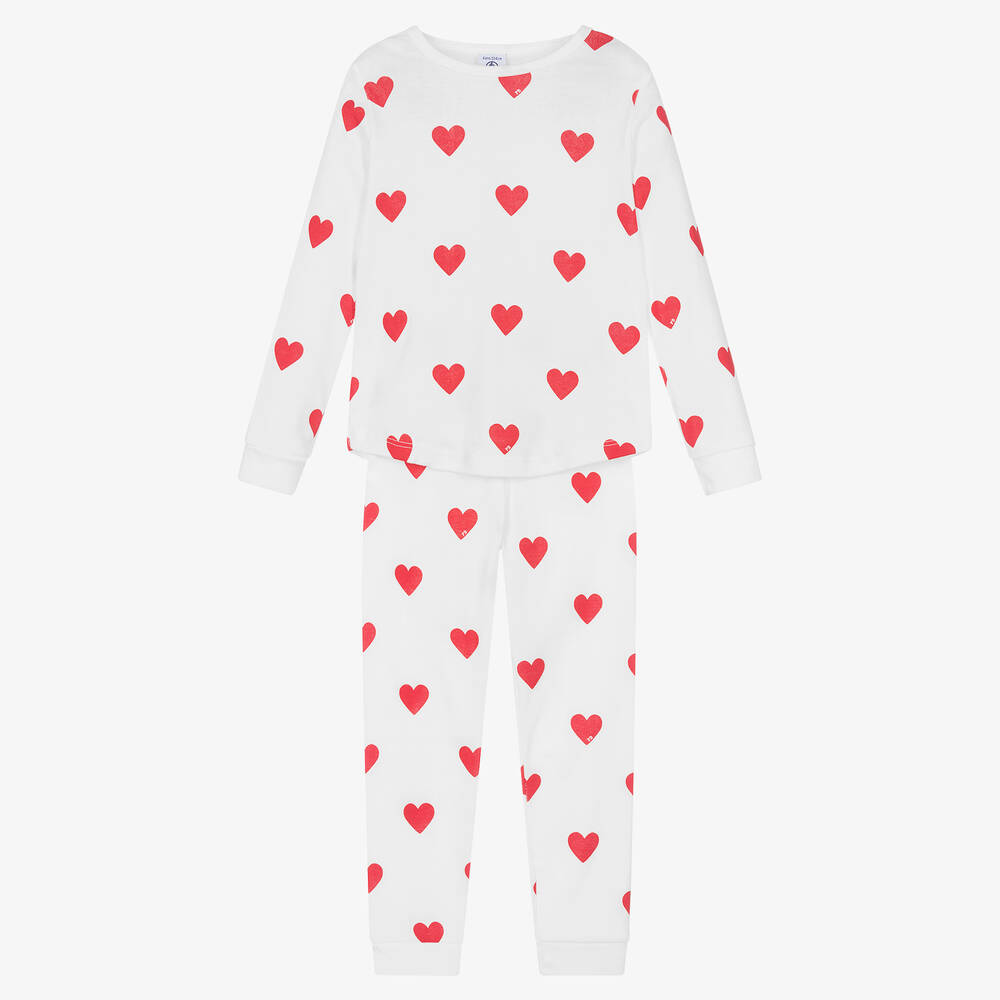 Petit Bateau - Girls White & Red Organic Cotton Pyjamas | Childrensalon