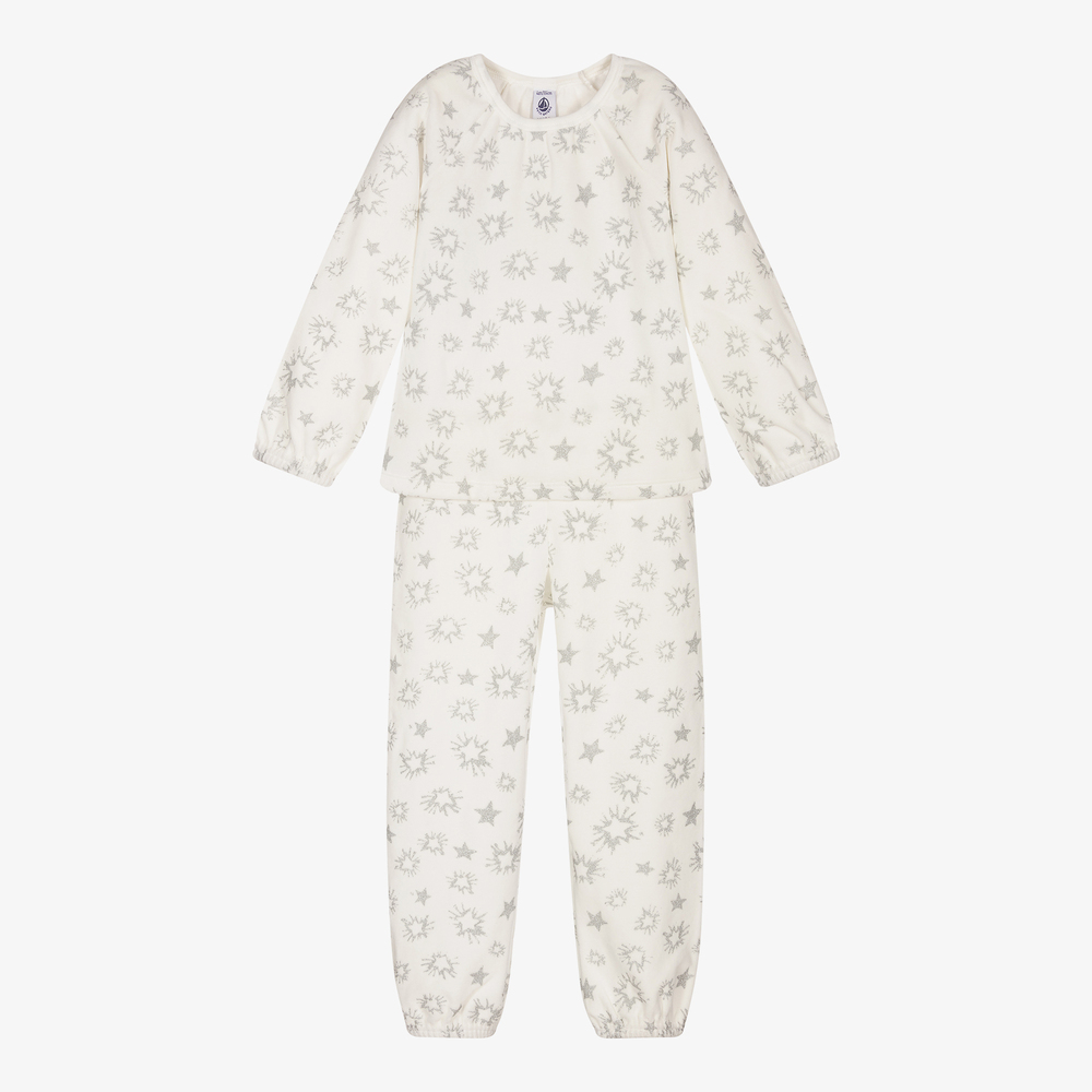 Petit Bateau Babies' Girls White Velour Pyjamas In Grey