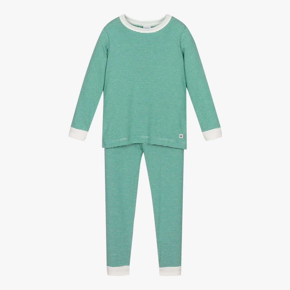Petit Bateau Babies' Green Striped Cotton Pyjamas