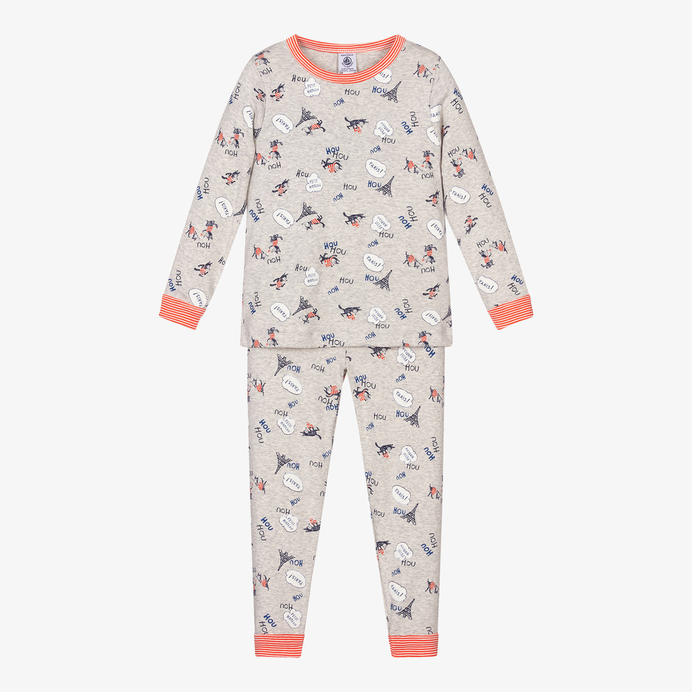 Petit Bateau Babies' Boys Grey Organic Cotton Pyjama In Grey