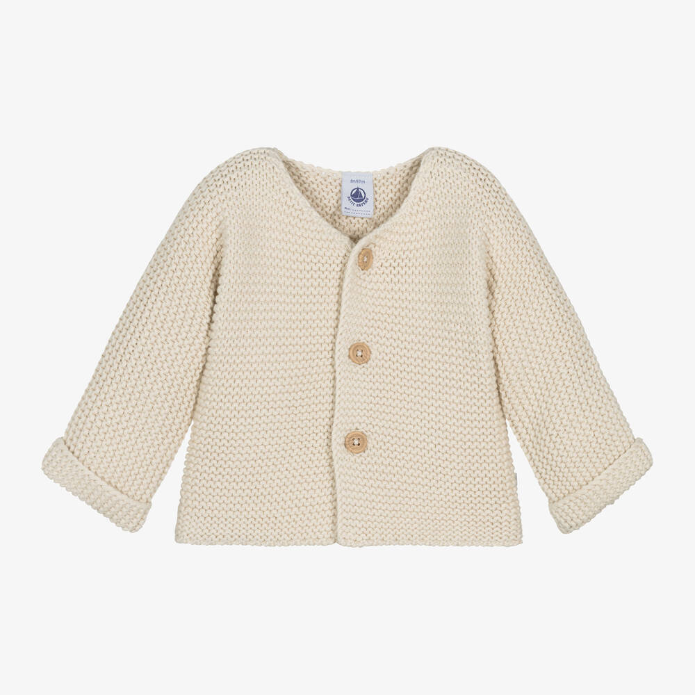 Petit Bateau - Ivory Cotton Knit Baby Cardigan | Childrensalon