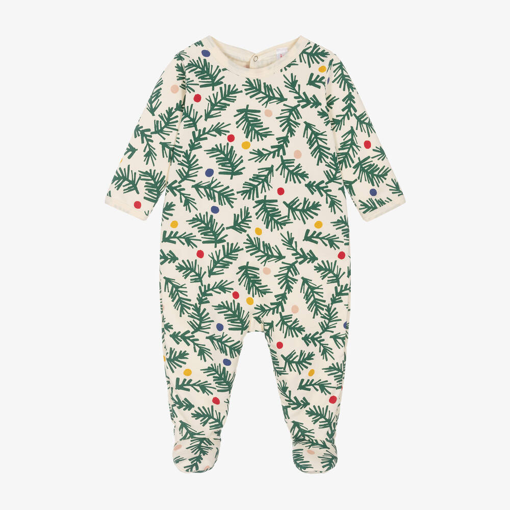 Petit Bateau - Ivory Festive Print Cotton Babygrow | Childrensalon