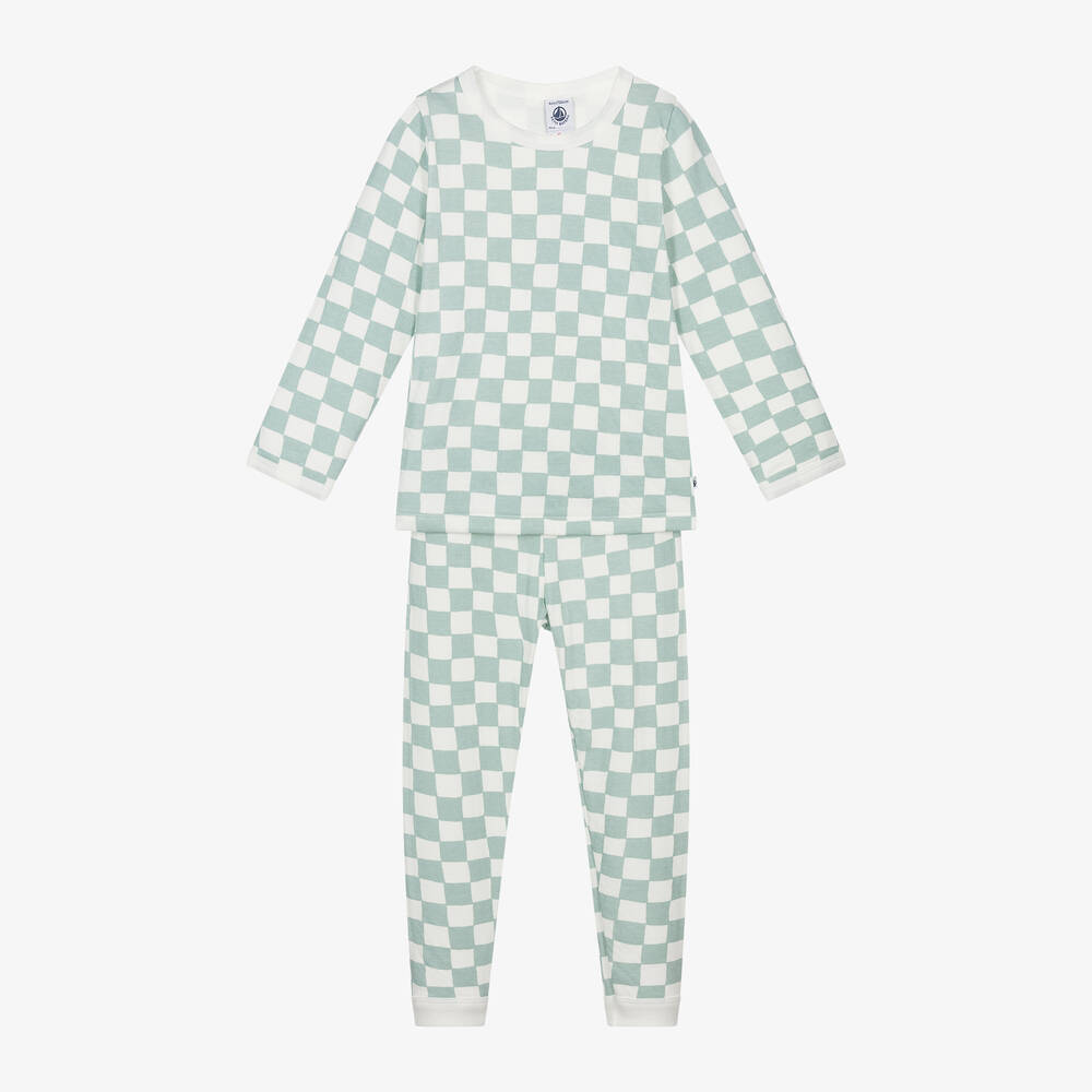 Petit Bateau - Ivory & Green Check Cotton Pyjamas | Childrensalon