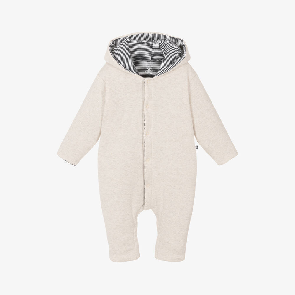 Petit Bateau - Ivory Organic Cotton Hooded Pramsuit | Childrensalon