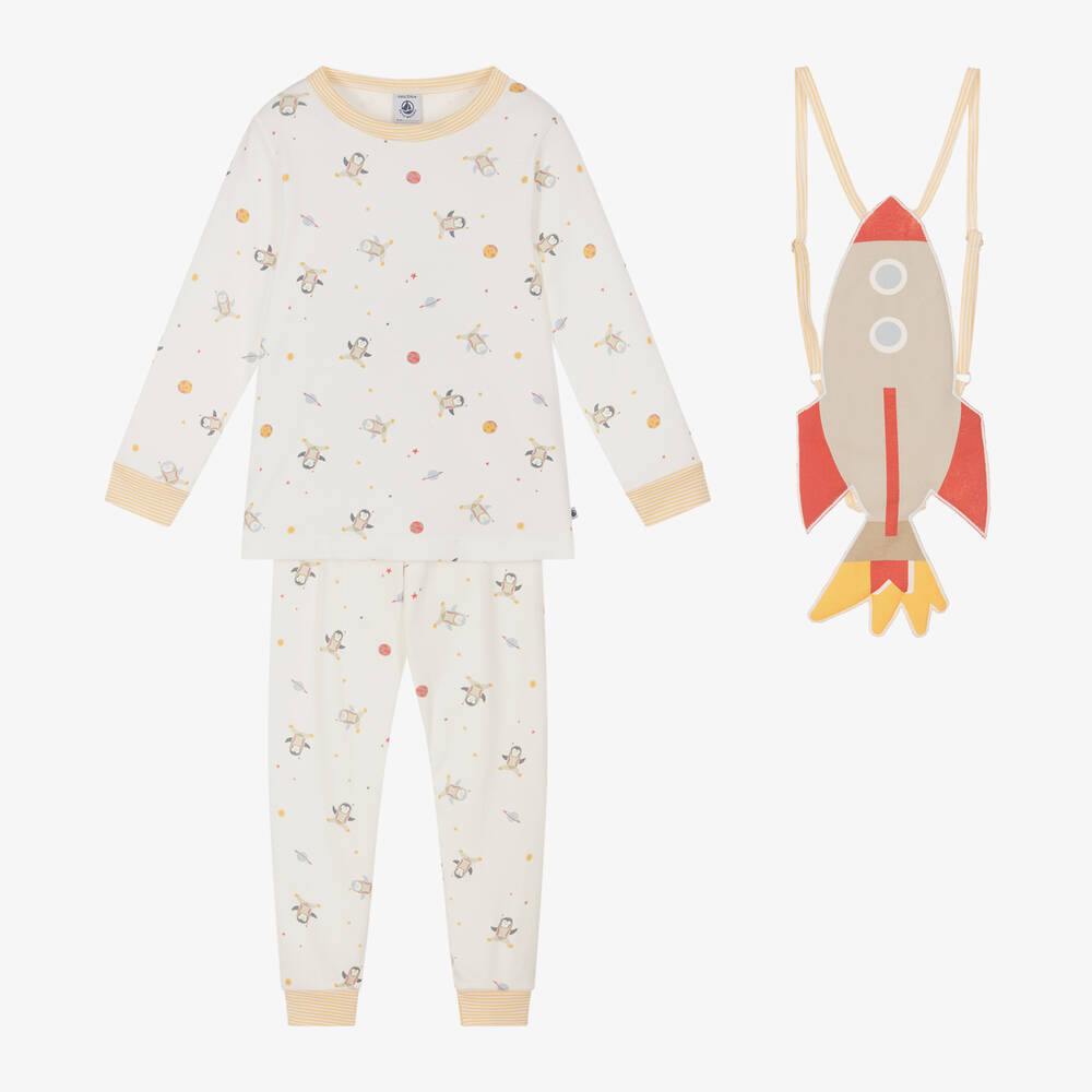 Petit Bateau - بيجاما مع صاروخ للزينة قطن عضوي لون عاجي | Childrensalon