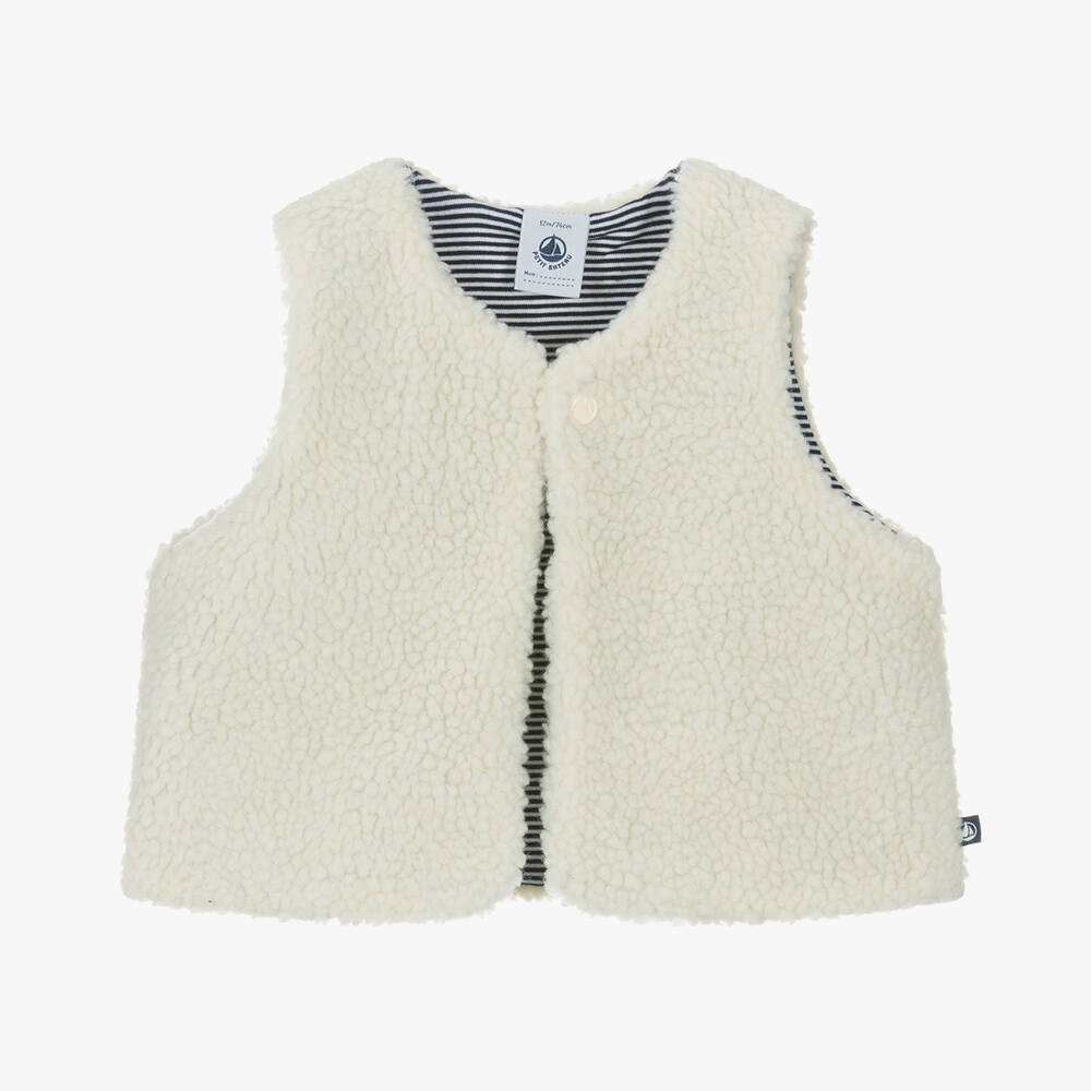 Petit Bateau - Ivory Sherpa Fleece Gilet | Childrensalon