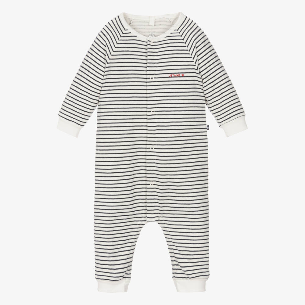 Petit Bateau - Pyjama rayé bleu marine et blanc | Childrensalon