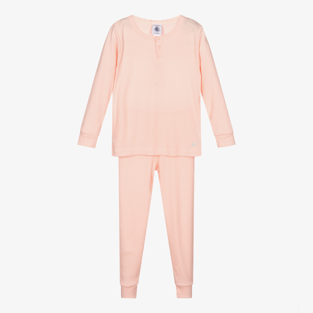 Petit Bateau Babies' Girls Pink Ribbed Pyjamas In Transparent