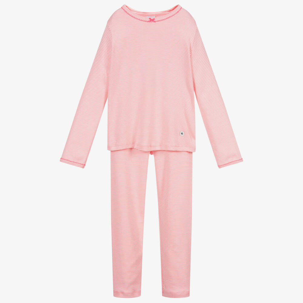 Petit Bateau Babies' Girls Pink Stripe Cotton Pyjamas