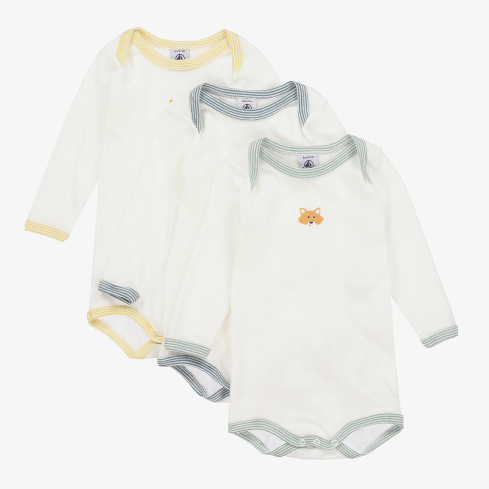 Petit Bateau - White Organic Cotton Bodyvests (3 Pack) | Childrensalon