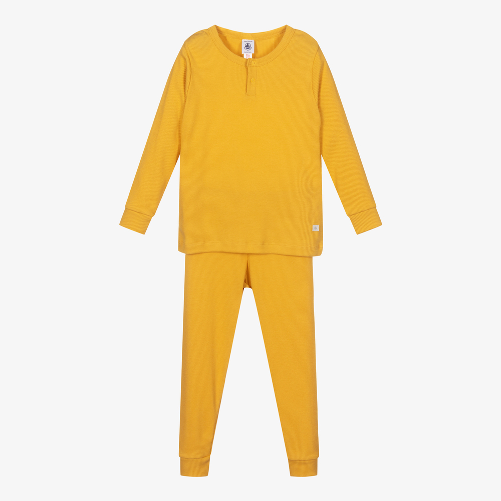 Petit Bateau Babies' Yellow Ribbed Pyjamas In Orange