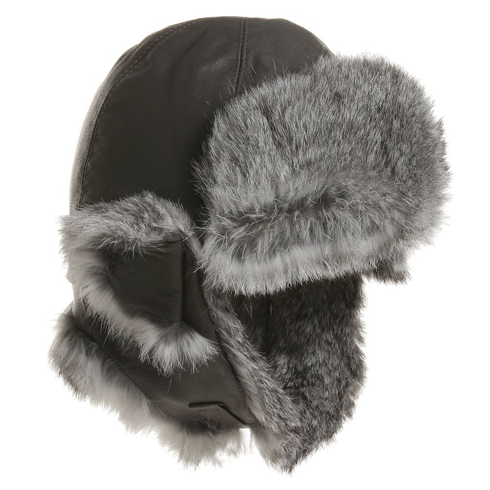 Petit Nord Babies' Grey Leather & Fur Aviator Hat In Gray