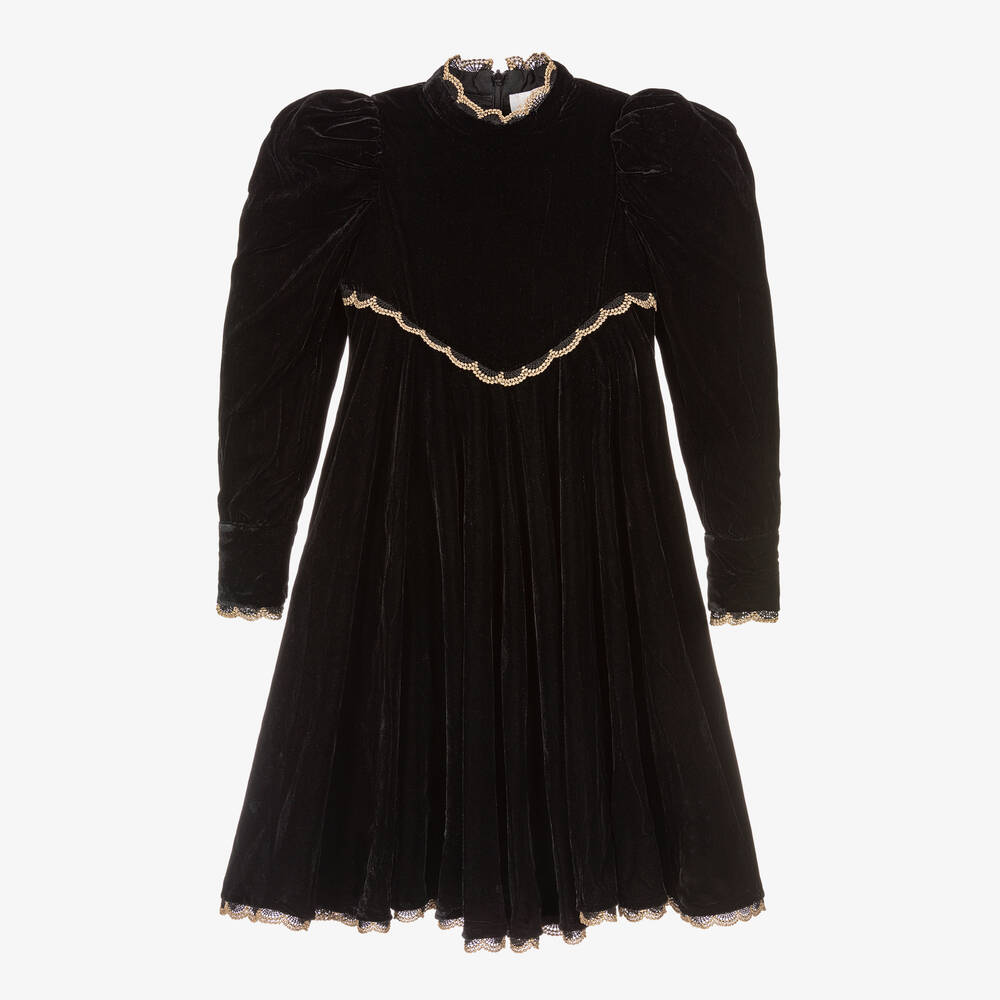 Petite Amalie - Girls Black Velvet & Lace Dress | Childrensalon