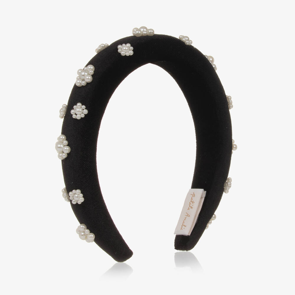 Petite Amalie - Girls Black Velvet Pearl Headband | Childrensalon