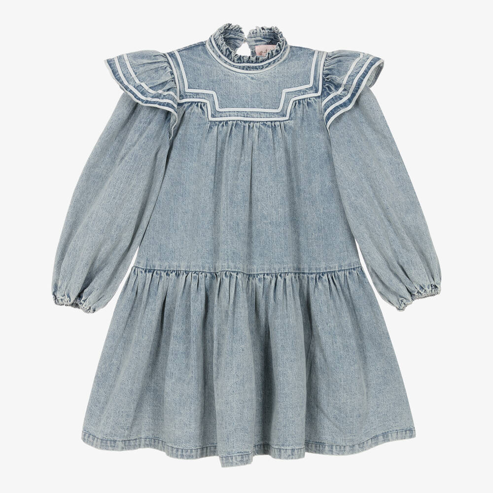 Petite Amalie - Girls Blue Washed Denim Dress | Childrensalon