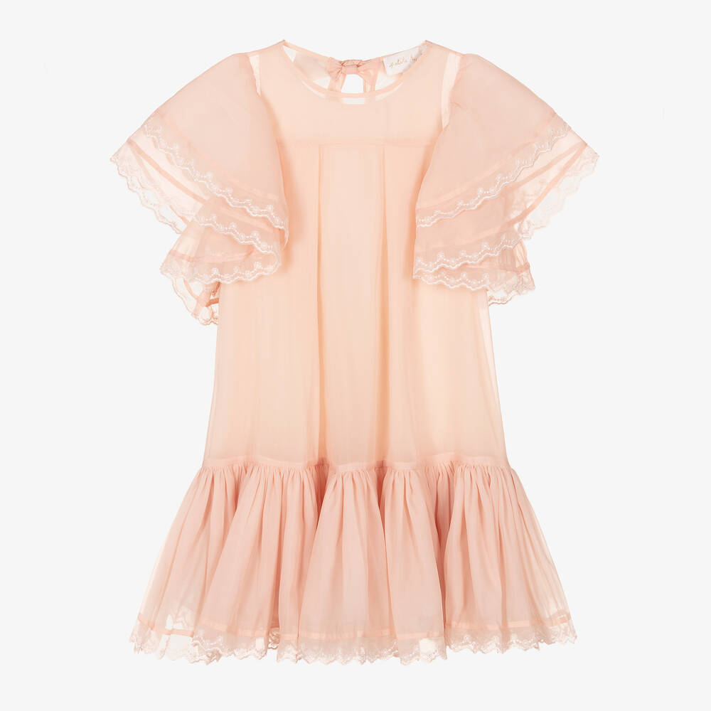 Petite Amalie - Girls Coral Pink Organza Dress | Childrensalon