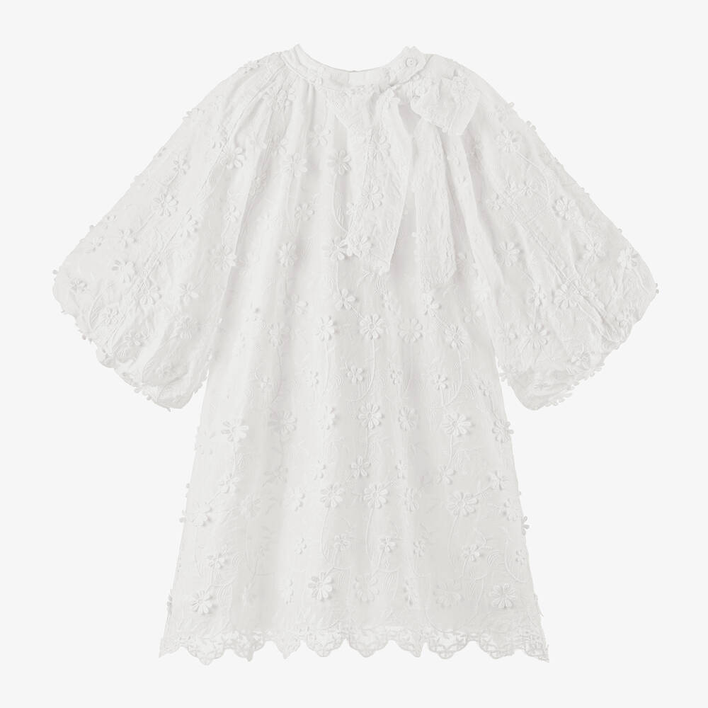 Petite Amalie - Girls Ivory Cotton Embroidered Dress | Childrensalon