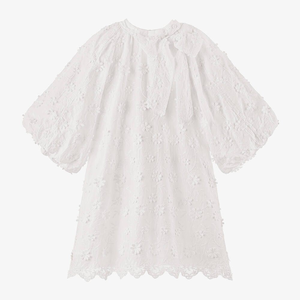 Shop Petite Amalie Girls Ivory Cotton Embroidered Dress In White
