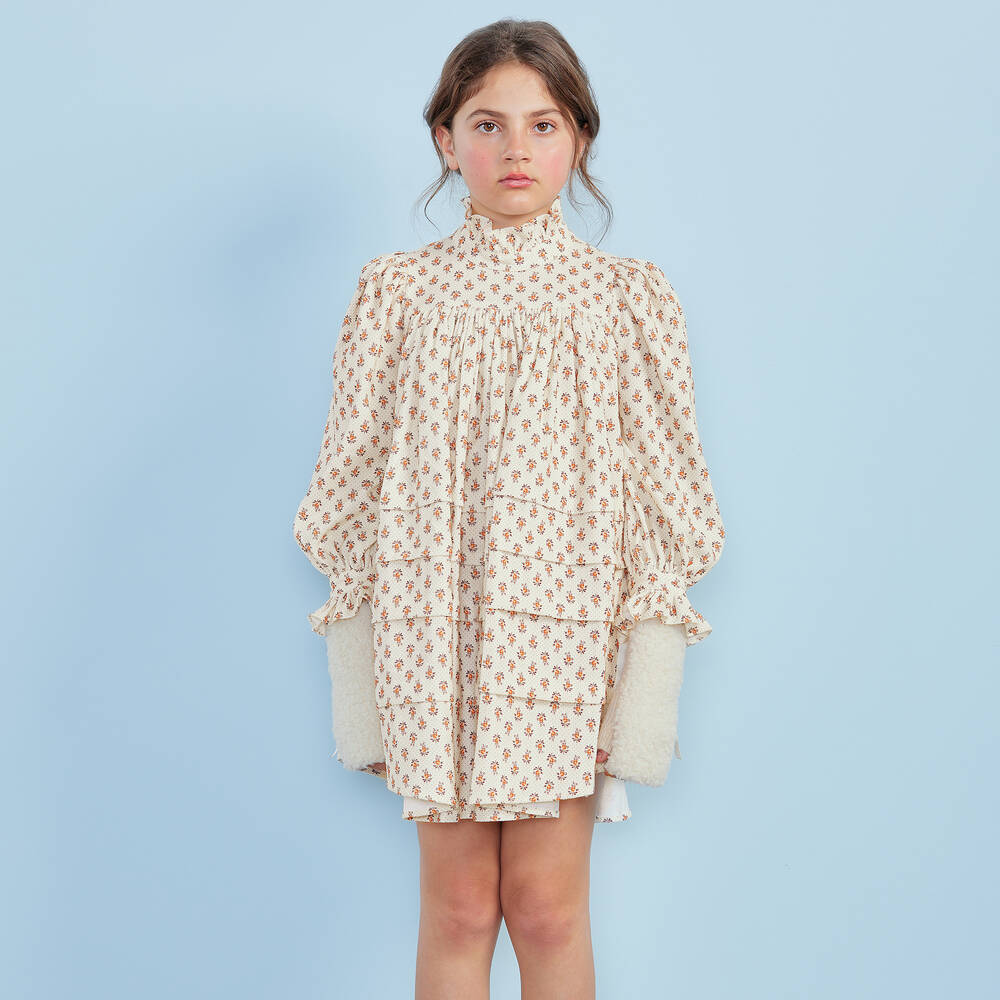 Petite Amalie - Girls Ivory Floral Print Dress | Childrensalon