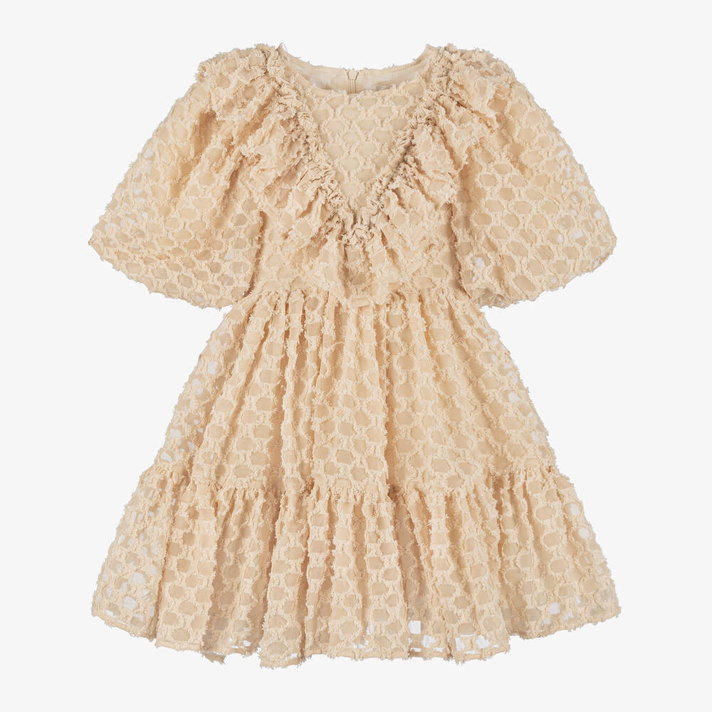 Petite Amalie - Girls Ivory Textured Organza Dress | Childrensalon