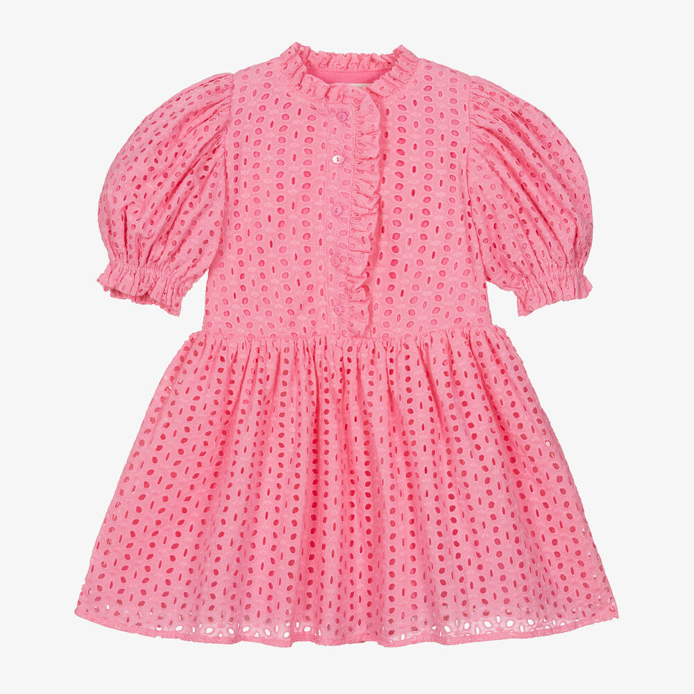 Petite Amalie - Girls Pink Broderie Anglaise Dress | Childrensalon