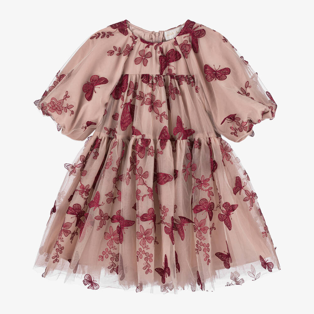 Petite Amalie - Girls Pink Butterfly Tulle Dress | Childrensalon