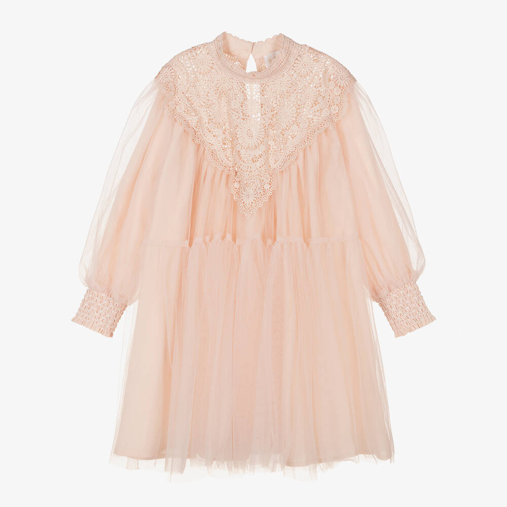 Petite Amalie - Girls Pink Lace & Tulle Dress | Childrensalon