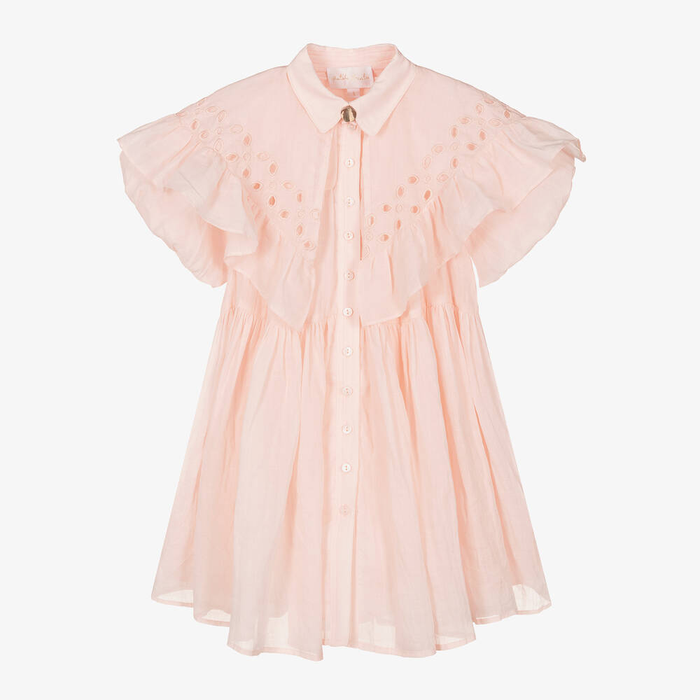 Petite Amalie Kids' Girls Pink Linen Puffed Sleeve Dress