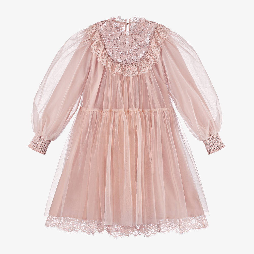 Petite Amalie - Girls Pink Tulle & Lace Dress | Childrensalon