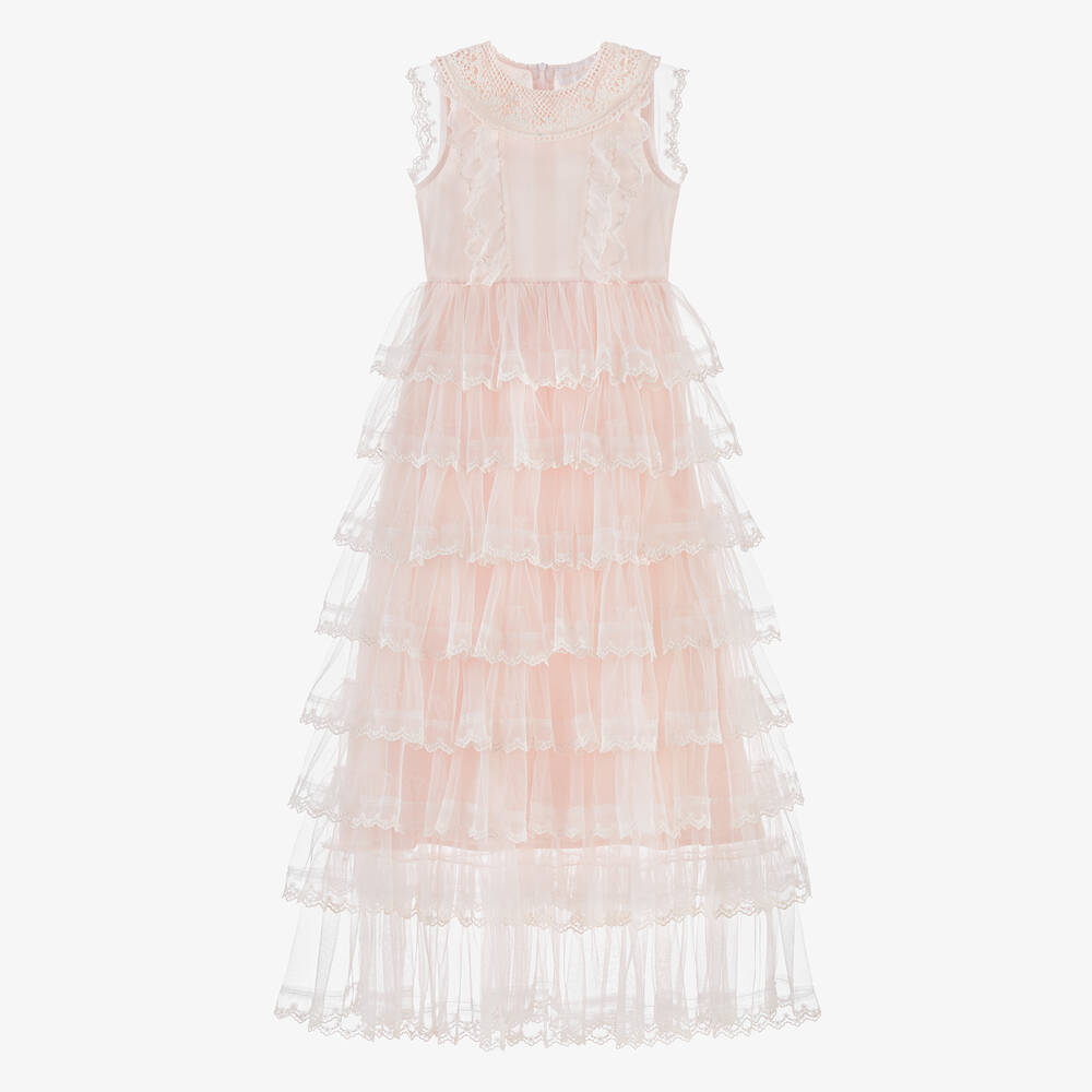 Petite Amalie - Girls Pink Tulle & Lace Sleeveless Dress | Childrensalon