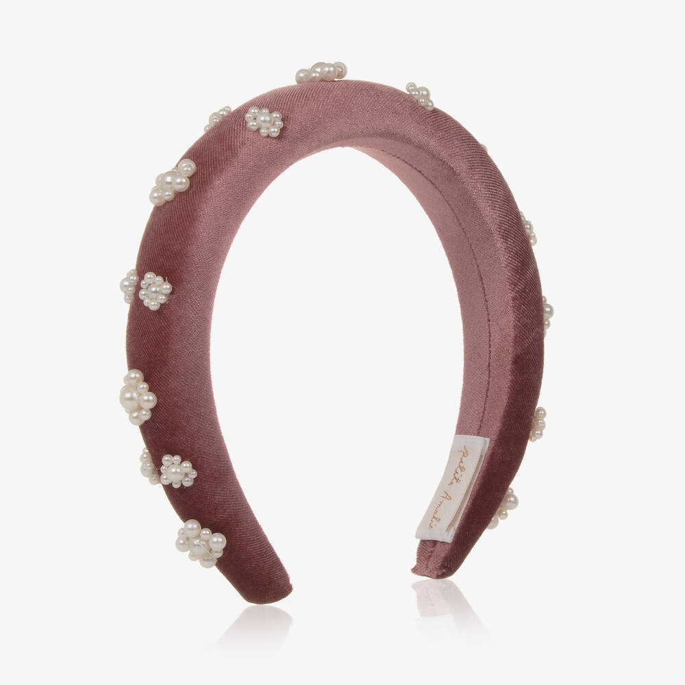 Petite Amalie - Girls Pink Velvet Hairband | Childrensalon