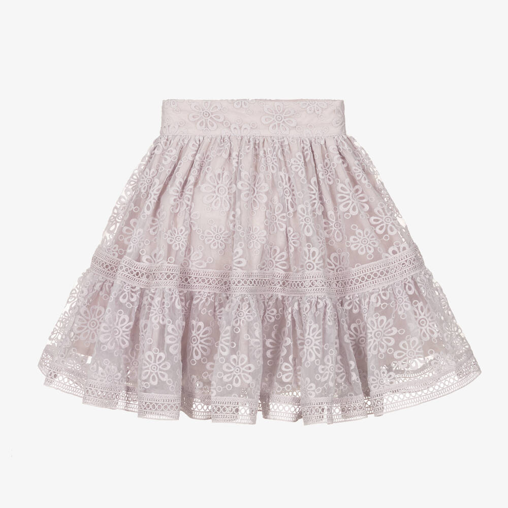 Petite Amalie - Girls Purple Embroidered Organza Skirt | Childrensalon
